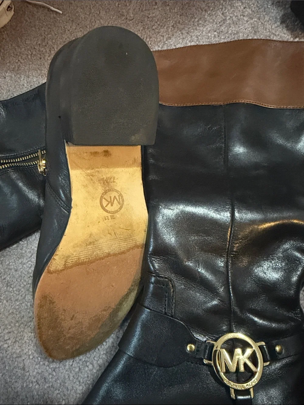 Michael Kors Black and Brown Leather Over-the-Knee Riding Boots